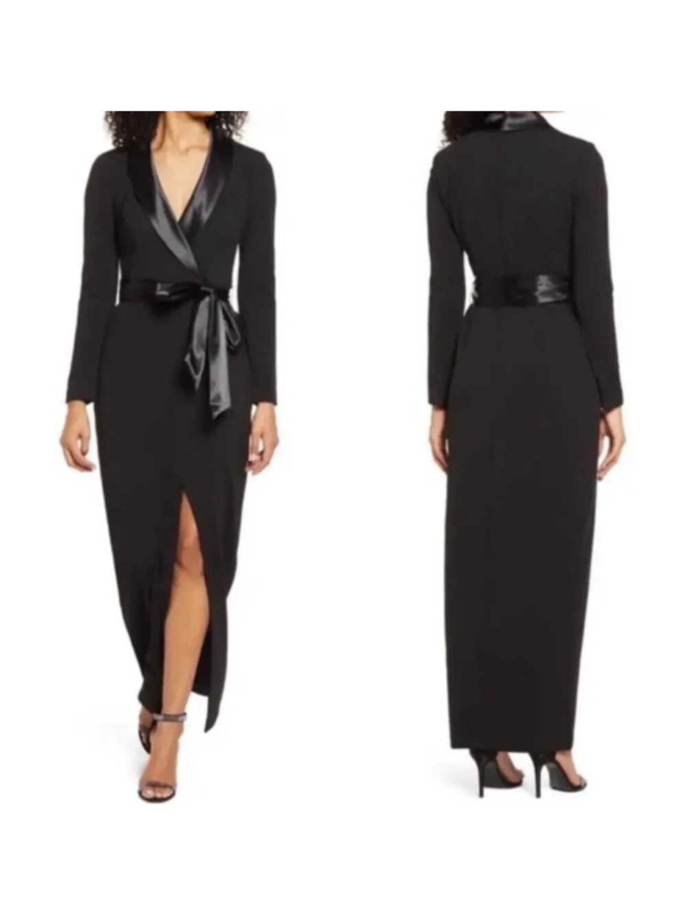 NWT Eliza J Black Long Sleeve Tuxedo Gown